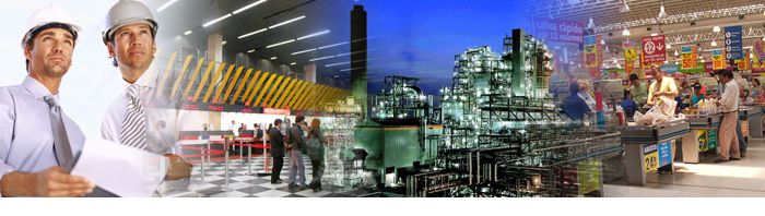 Engenheiros, aeroportos, industria, supermercados, shopping centers